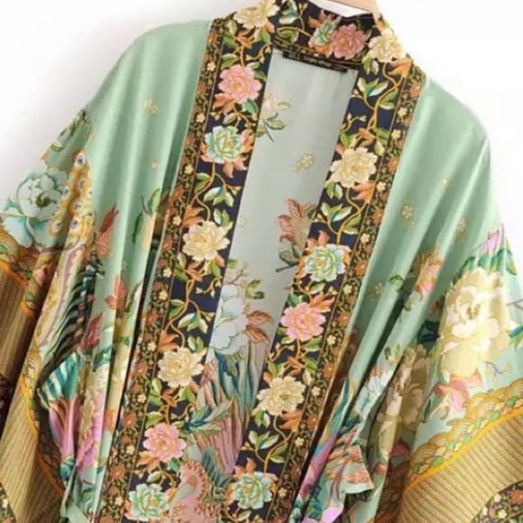 Tops - SOLD OUT Boho Peacock Feather Floral Kimono Duster Robe